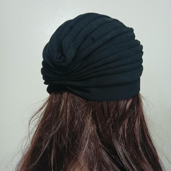 Vintage 70s black turban headwrap hat - Picture 3 of 3